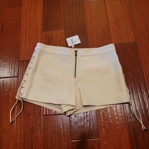 SHEEP LEATHER Haute Hippie Cream Lace-Up High Waist Shorts